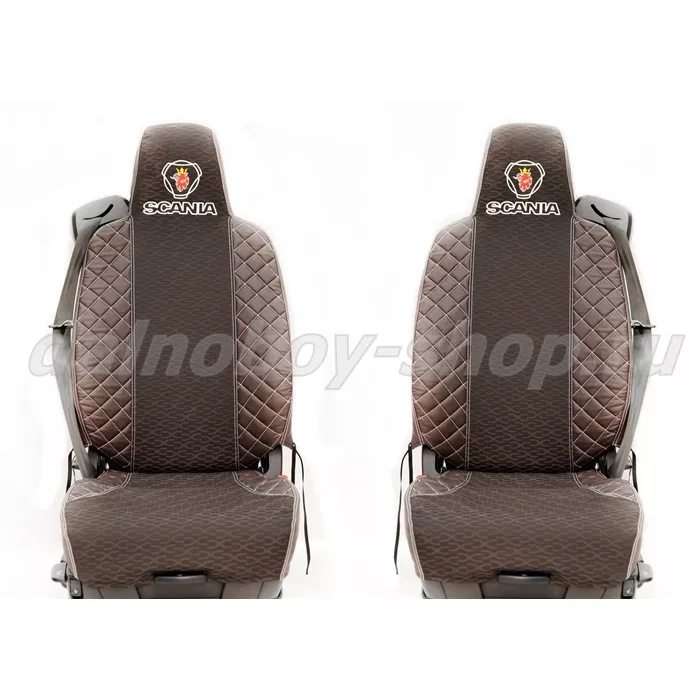 Чехол - сиденье иск.кожа+велюр PREMIUM SCANIA 6 серия G, R от 2014г.(2выс.сид) коричневый