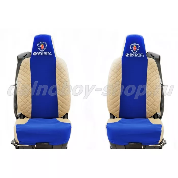 Чехол - сиденье иск.кожа+велюр PREMIUM SCANIA 6 серия G, R от 2014г.(2выс.сид) беж-синий