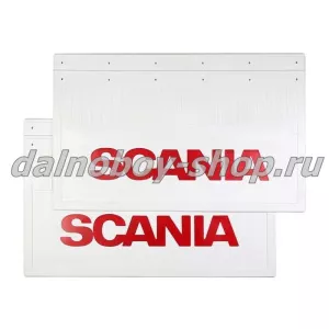 Брызговики задние резина (тисненные) БЕЛЫЕ 600*400 SCANIA красная надпись