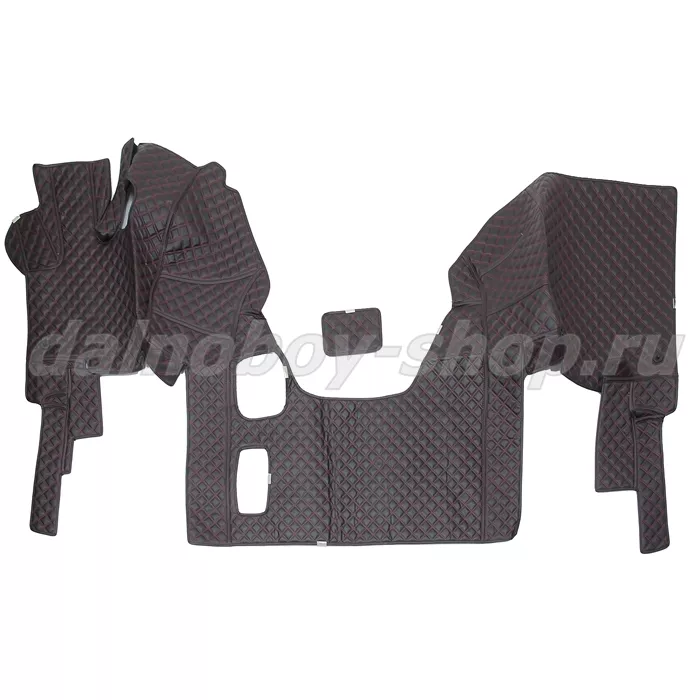 Коврик кож.зам. 3D под ноги DAF XF-95 механика /черный+красная нить