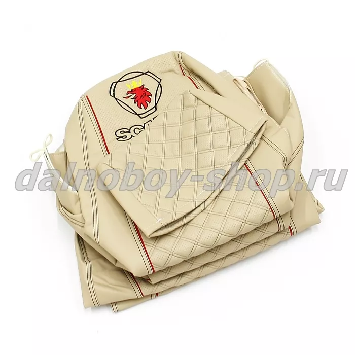 Чехол - сиденье / иск.кожа /PREMIUM / SCANIA 5серия (1 ремень)(1 выс.1 низ) 2004-2014 беж+беж