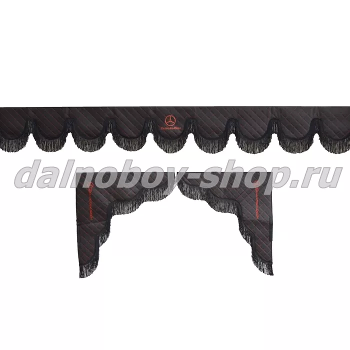 Ламбрекен лоб.+ шторка боковая ЕВРО кожзам 2.2м MERCEDES черный + черная бахрома