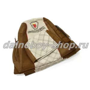 Чехол - сиденье аликанте SCANIA 5серия (1 ремень)(1 выс.1 низ) 2004-2014 коричневый+беж