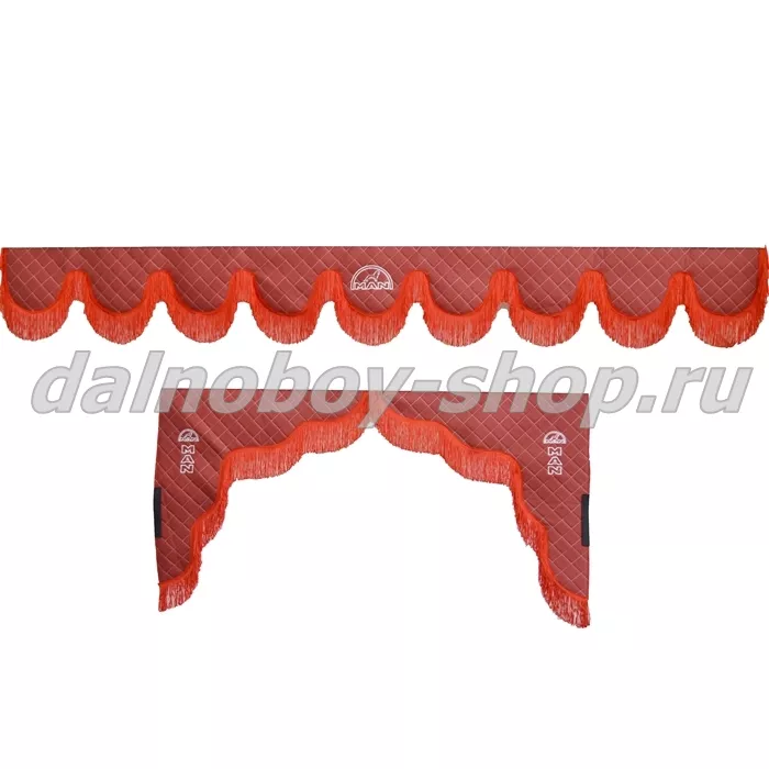 Ламбрекен лоб.+ шторка боковая ЕВРО кожзам 2.2м MAN красный + красная бахрома