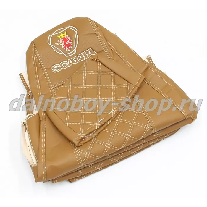 Чехол - сиденье / иск.кожа /PREMIUM / SCANIA 5серия (1 ремень)(1 выс.1 низ) 2004-2014 фокс+фокс