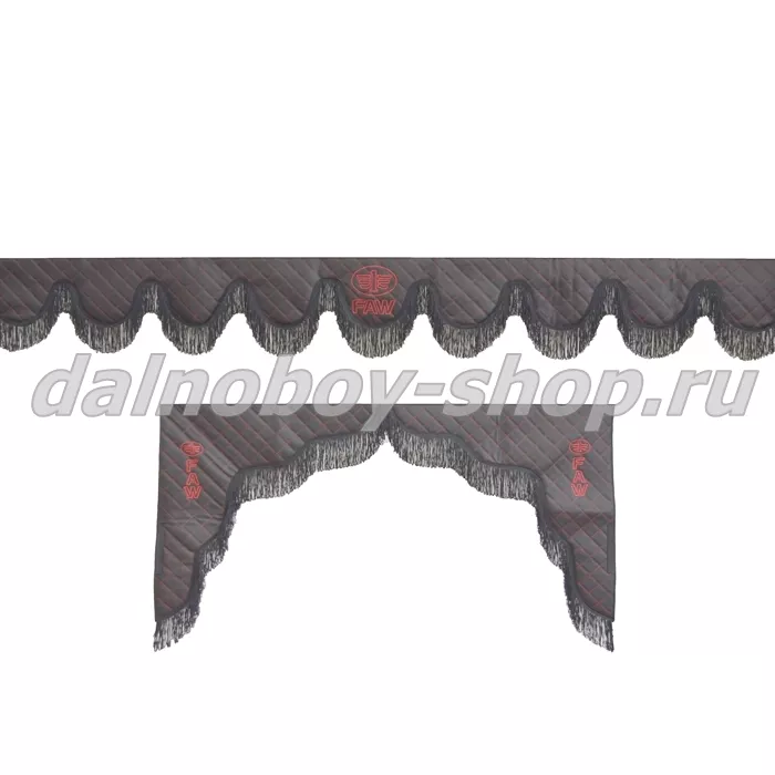 Ламбрекен лоб.+ шторка боковая ЕВРО кожзам 2.2м FAW черный + черная бахрома