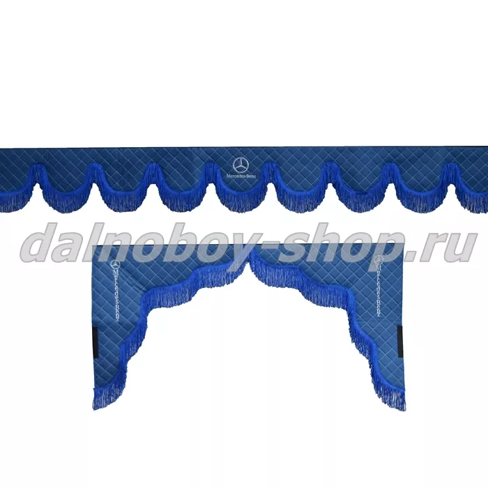 Ламбрекен лоб.+ шторка боковая ЕВРО кожзам 2.2м MERCEDES синий + синяя бахрома