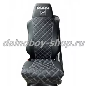 Чехол - сиденье / иск.кожа /PREMIUM / MAN TG-A/X/S/M/L  с 2017 (2ремня)(2 выс.сид.) черн+белые нити