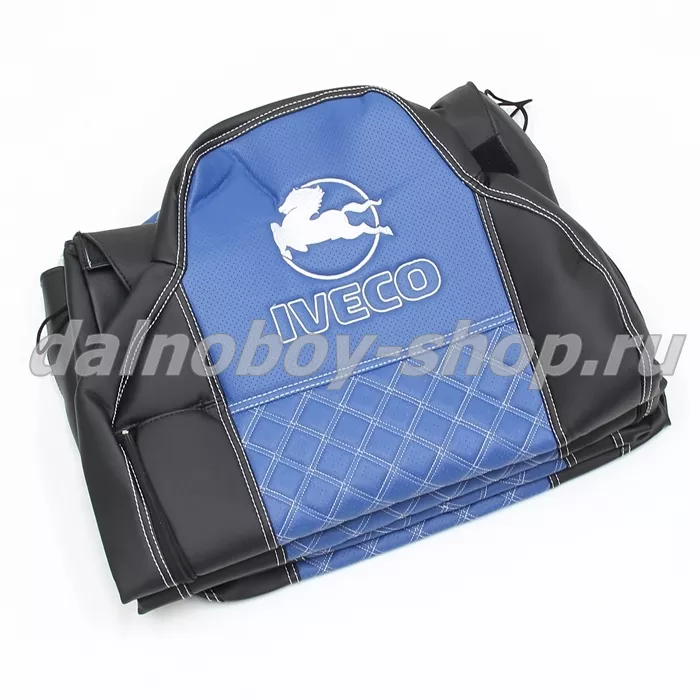 Чехол - сиденье / иск.кожа /PREMIUM / IVECO STRALIS/ HI-WAY (2рем)(2выс.сид) / Черн+Синий