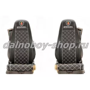 Чехол - сиденье / иск.кожа /PREMIUM / SCANIA (2004-2014) 5 серия (2 ремня)(2 выс.сид.) черн+бел нити