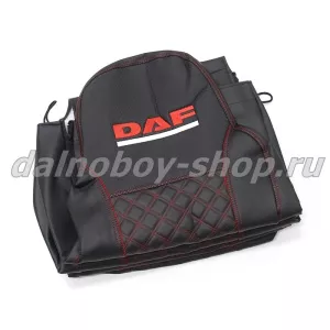 Чехол - сиденье / иск.кожа /PREMIUM / DAF XF -95-105 до 2009г. (2 ремня)(2выс.сид.) / Черн+крас нити