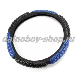 Оплетка на  руль универсальная СТЕГАНАЯ 50*10cm XXXXL черно-синяя