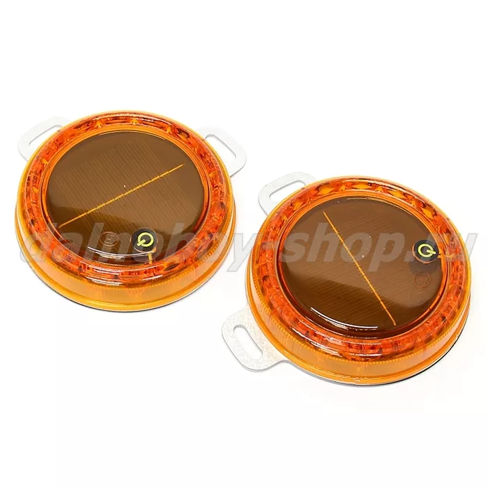 Маяк импульсный LED (желтый) на солнечной батарее ( 2шт в комплекте) круглый ( магнит+кронштейн )