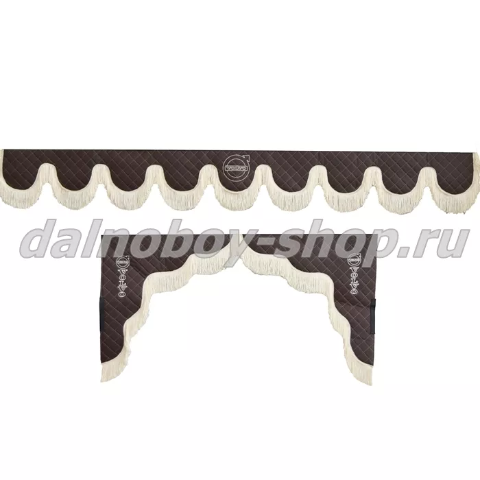 Ламбрекен лоб.+ шторка боковая ЕВРО кожзам 2.2м VOLVO коричневый + беж бахрома