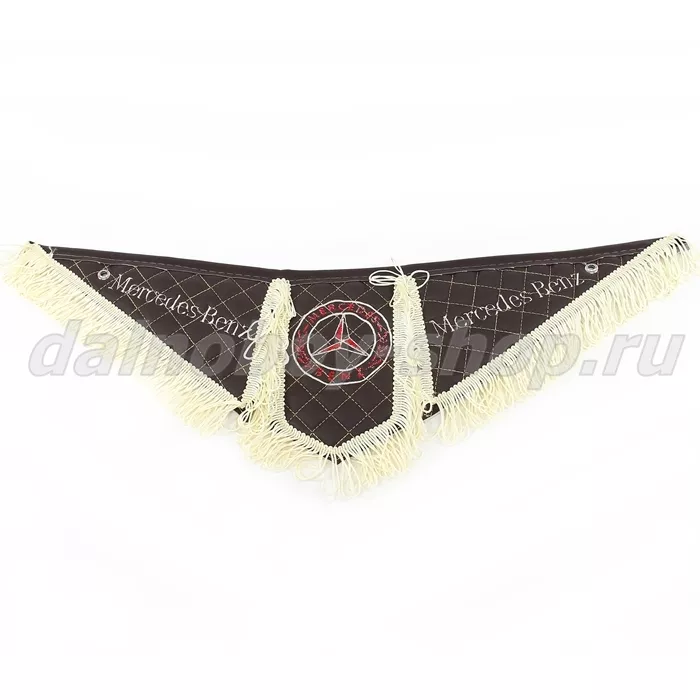 Вымпел из 3-х частей Иск кожа стеганный MERCEDES коричневый + бежевая бахрома