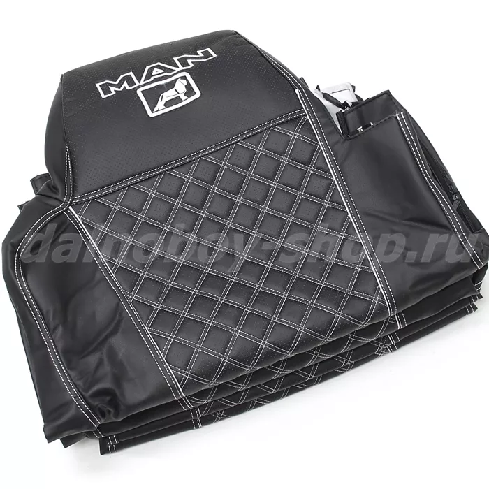 Чехол - сиденье / иск.кожа /PREMIUM / MAN TGX от 2019г. (1рем./широкая спинка) черн+бел нити