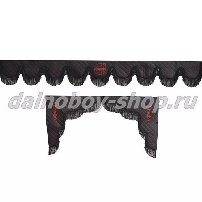 Ламбрекен лоб.+ шторка боковая ЕВРО кожзам 2.2м VOLVO черный + черная бахрома