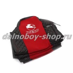 Чехол - сиденье иск.кожа+велюр PREMIUM IVECO STRALIS/ HI-WAY (2рем)(2выс.сид) черно-красный