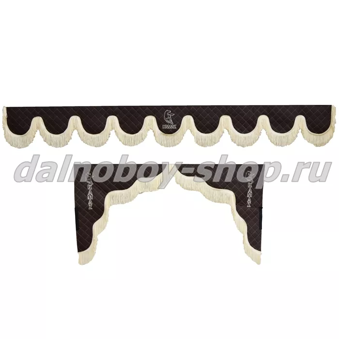 Ламбрекен лоб.+ шторка боковая ЕВРО кожзам 2.2м KMZ коричневый + беж бахрома