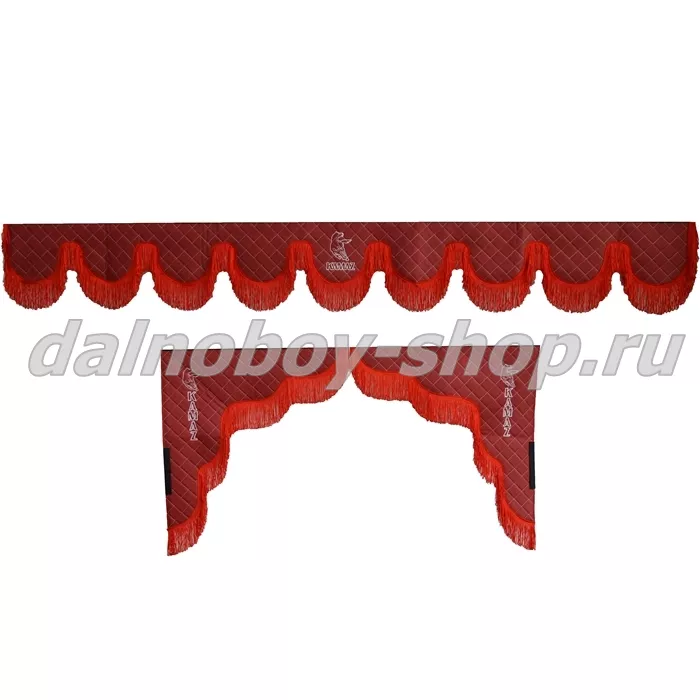 Ламбрекен лоб.+ шторка боковая ЕВРО кожзам 2.2м KMZ красный + красная бахрома