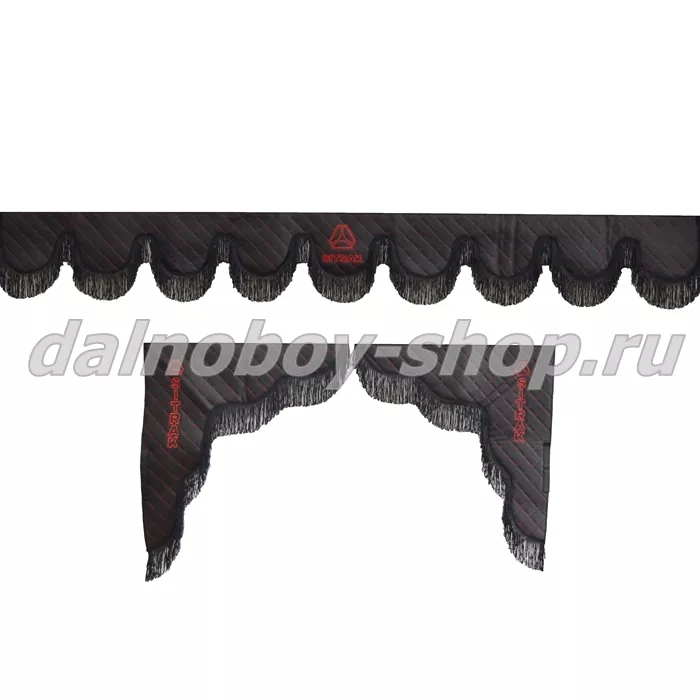 Ламбрекен лоб.+ шторка боковая ЕВРО кожзам 2.2м SITRAK черный + черная бахрома