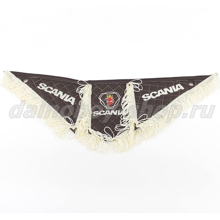 Вымпел из 3-х частей Иск кожа стеганный SCANIA коричневый + бежевая бахрома
