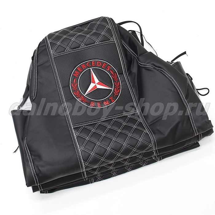 Чехол - сиденье / иск.кожа /PREMIUM / MERCEDES ATEGO 2 низ. сид. 1996-2003 / черн+бел нити 