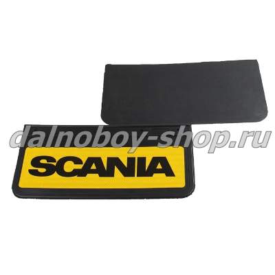 Брызговики передние резина (светоотражающие) 520*250 SCANIA (желтый+черная надпись)