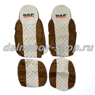 Чехол - сиденье аликанте DAF XF -95-105 до 2009г. (2 ремня)(2выс.сид.) коричневый+беж_2