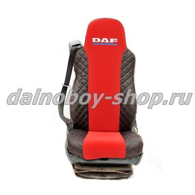 Чехол - сиденье иск.кожа+велюр PREMIUM DAF XF -95-105 до 2009г. (2 ремня)(2выс.сид.) черно-красный